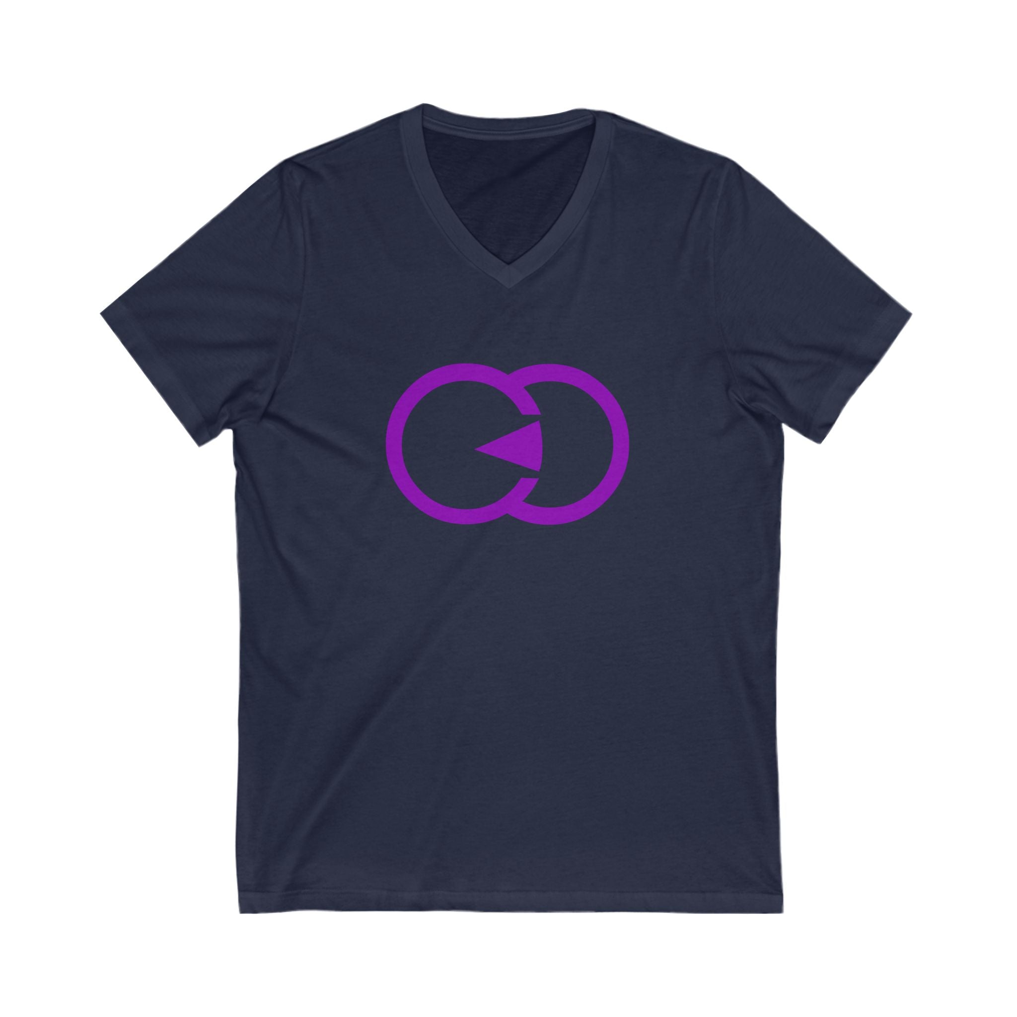 Unisex V-Neck Tee with Purple Interlocking Design - Casual Comfort for Everyday Wear