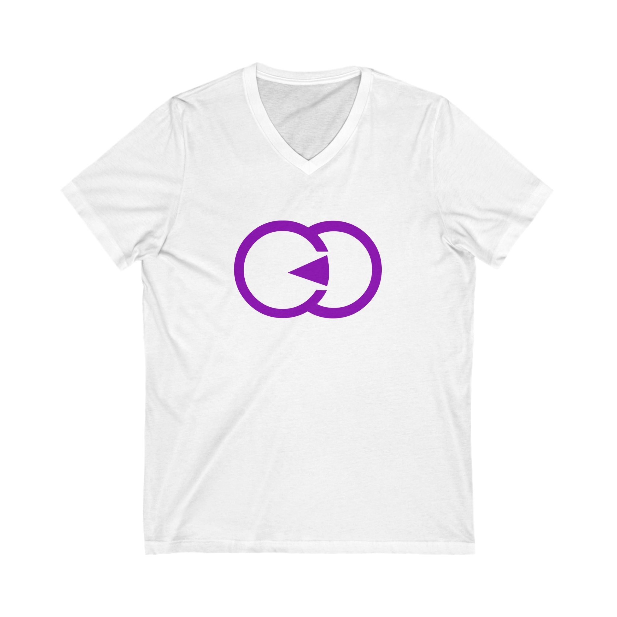 Unisex V-Neck Tee with Purple Interlocking Design - Casual Comfort for Everyday Wear