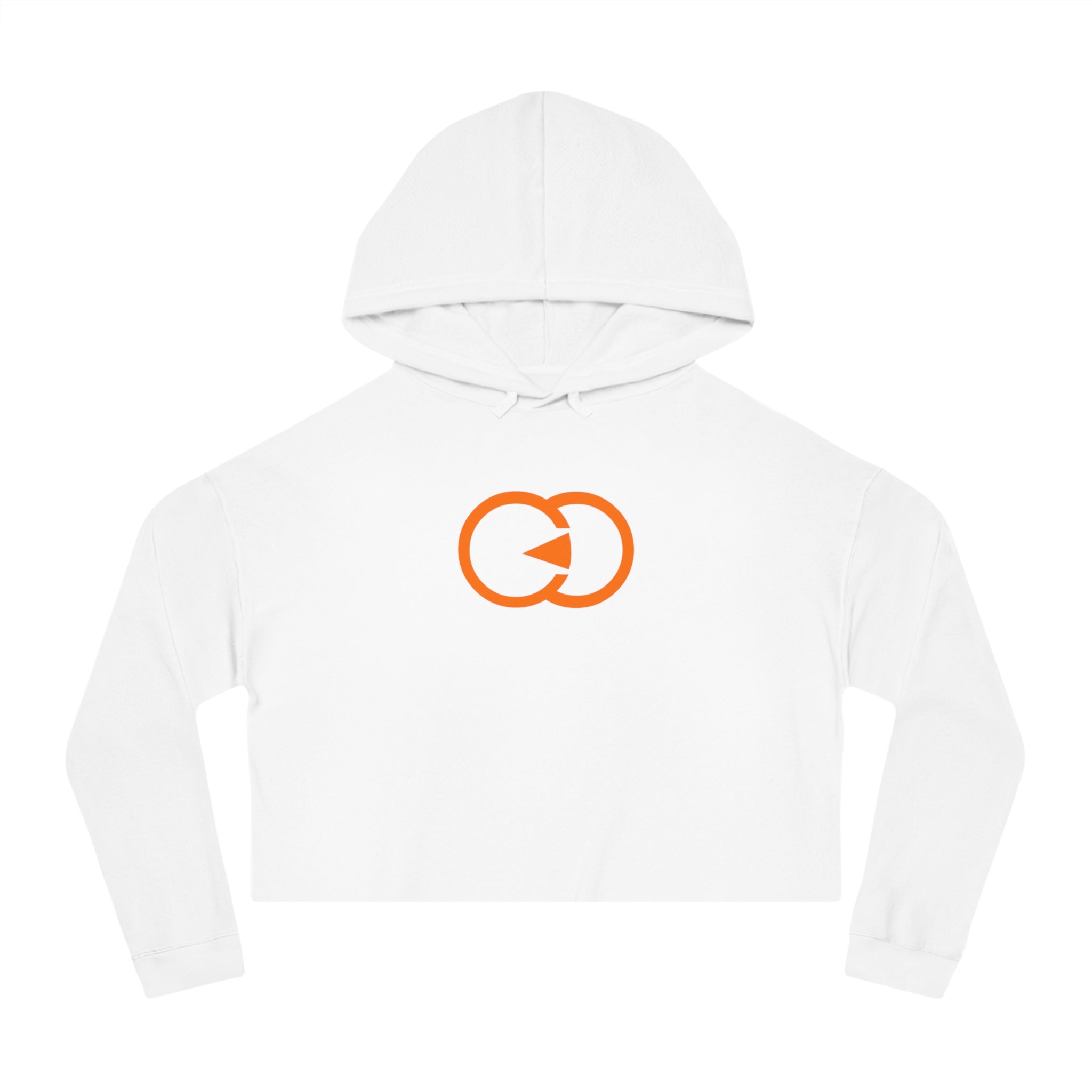 Women's Cropped Hooded Sweatshirt with Orange Symbol - Trendy Casual Look for Any Occasion