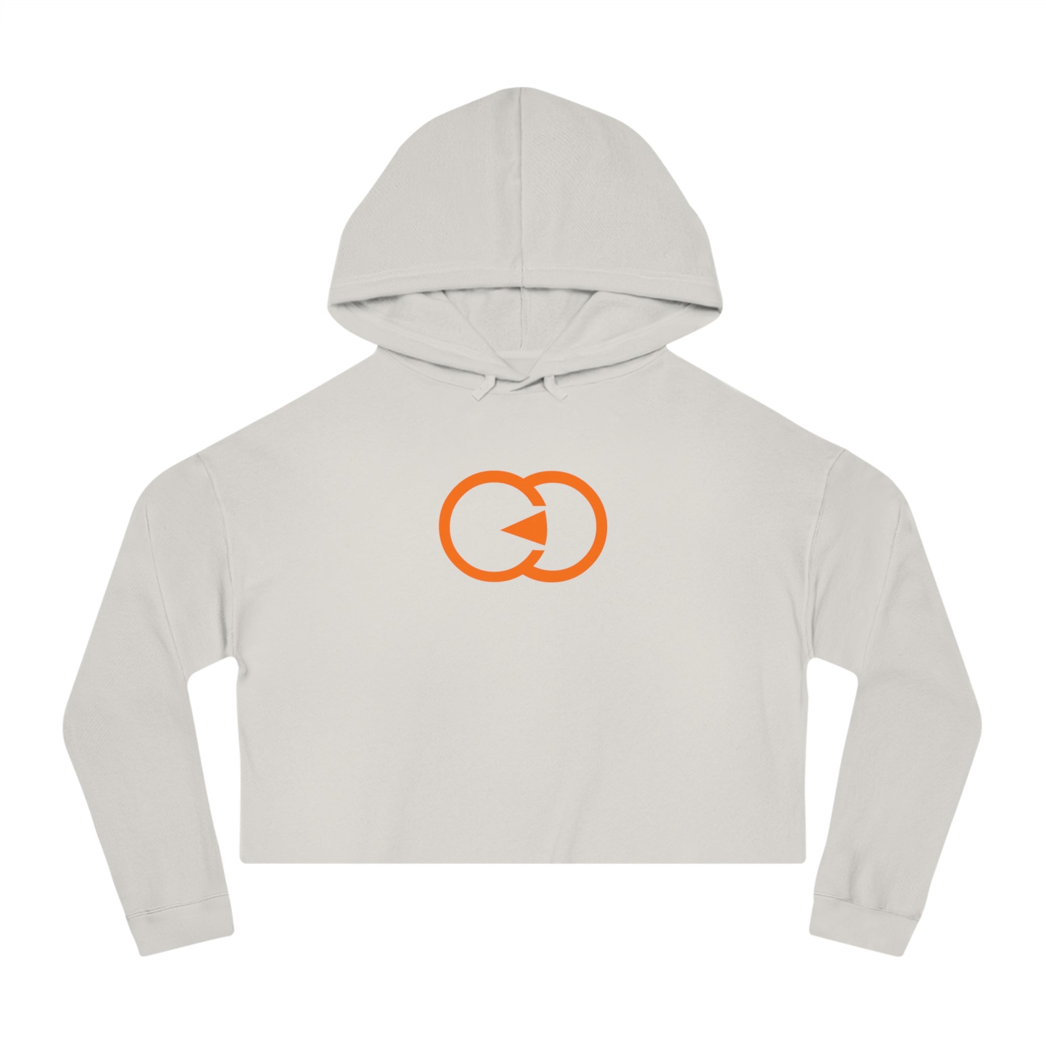 Women's Cropped Hooded Sweatshirt with Orange Symbol - Trendy Casual Look for Any Occasion