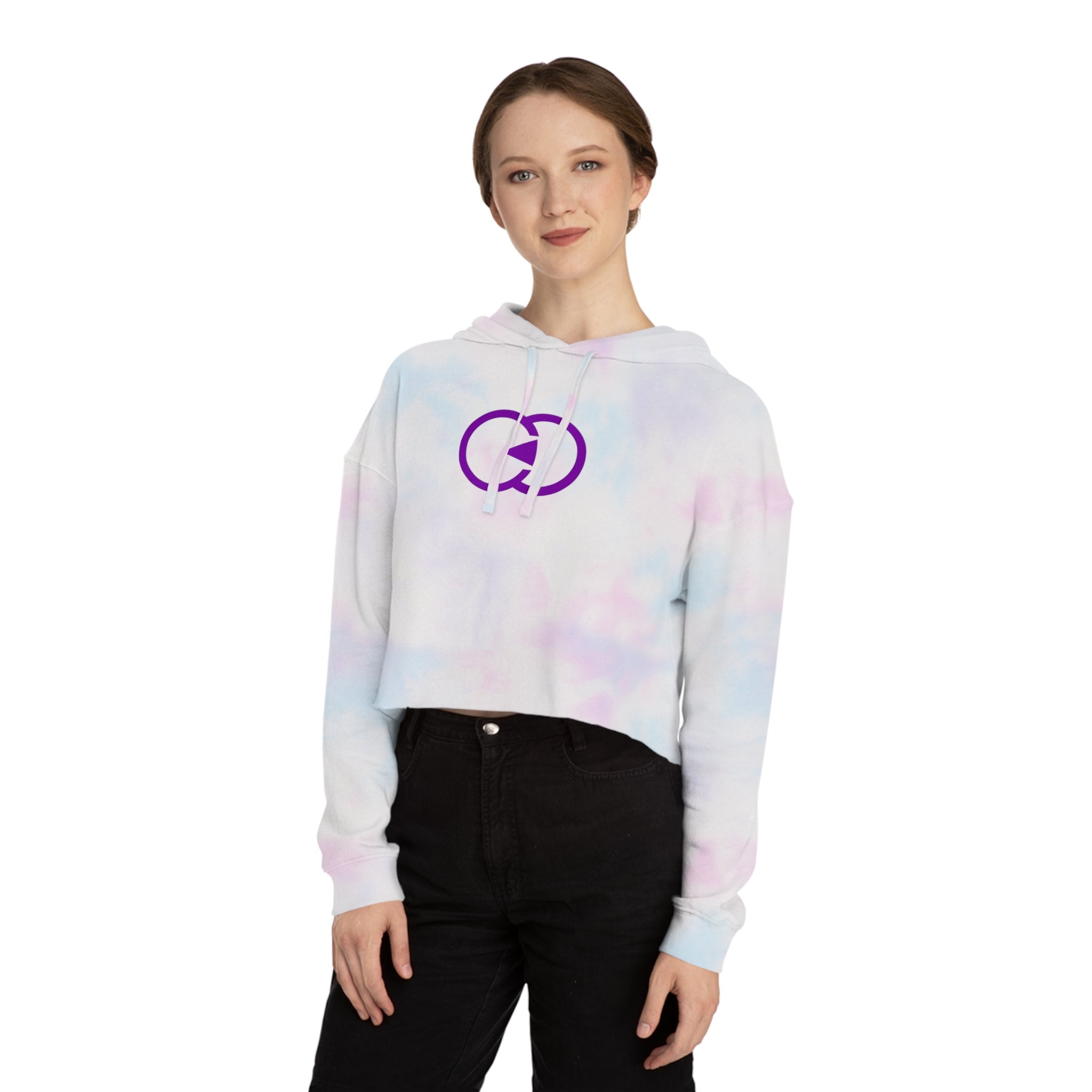 Stylish Women’s Cropped Hooded Sweatshirt - Trendy Purple Logo