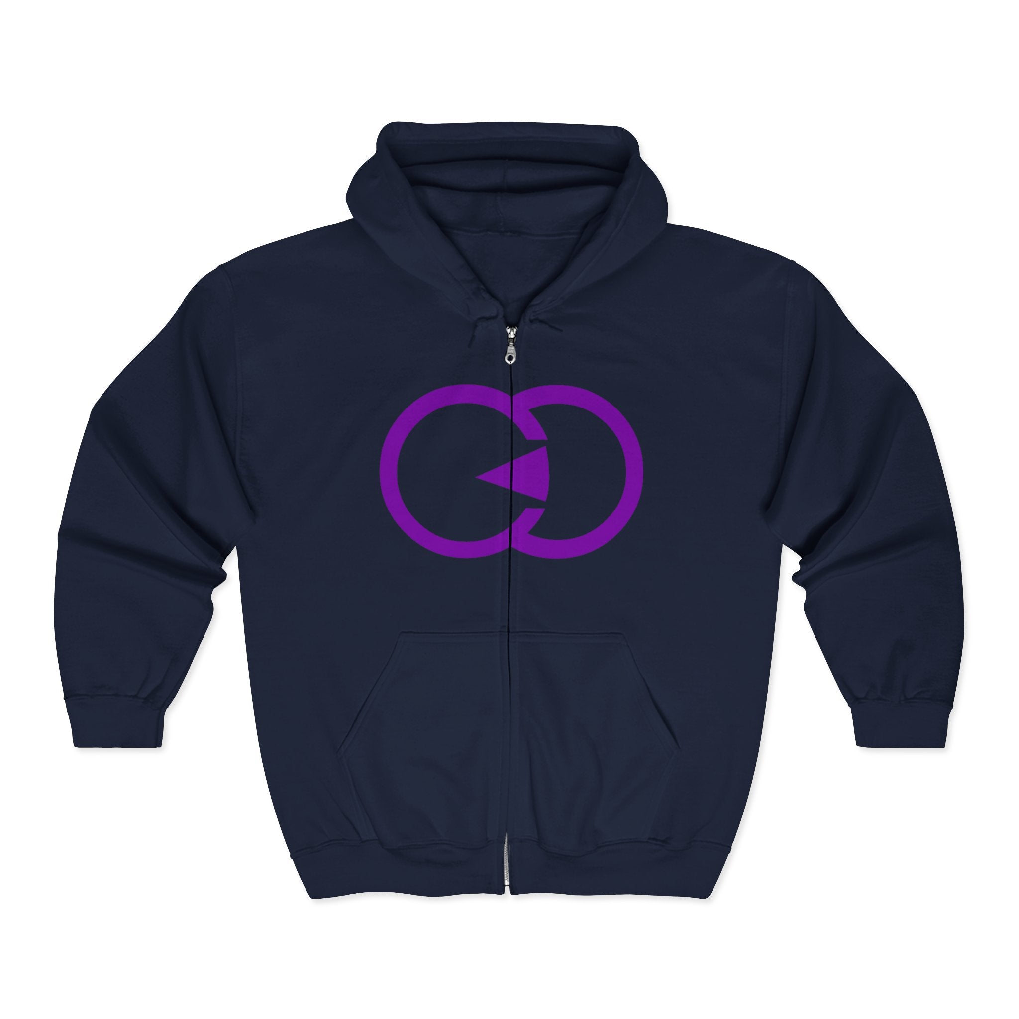 Unisex Full Zip Hoodie with Modern Purple Symbol - Perfect for Every Occasion