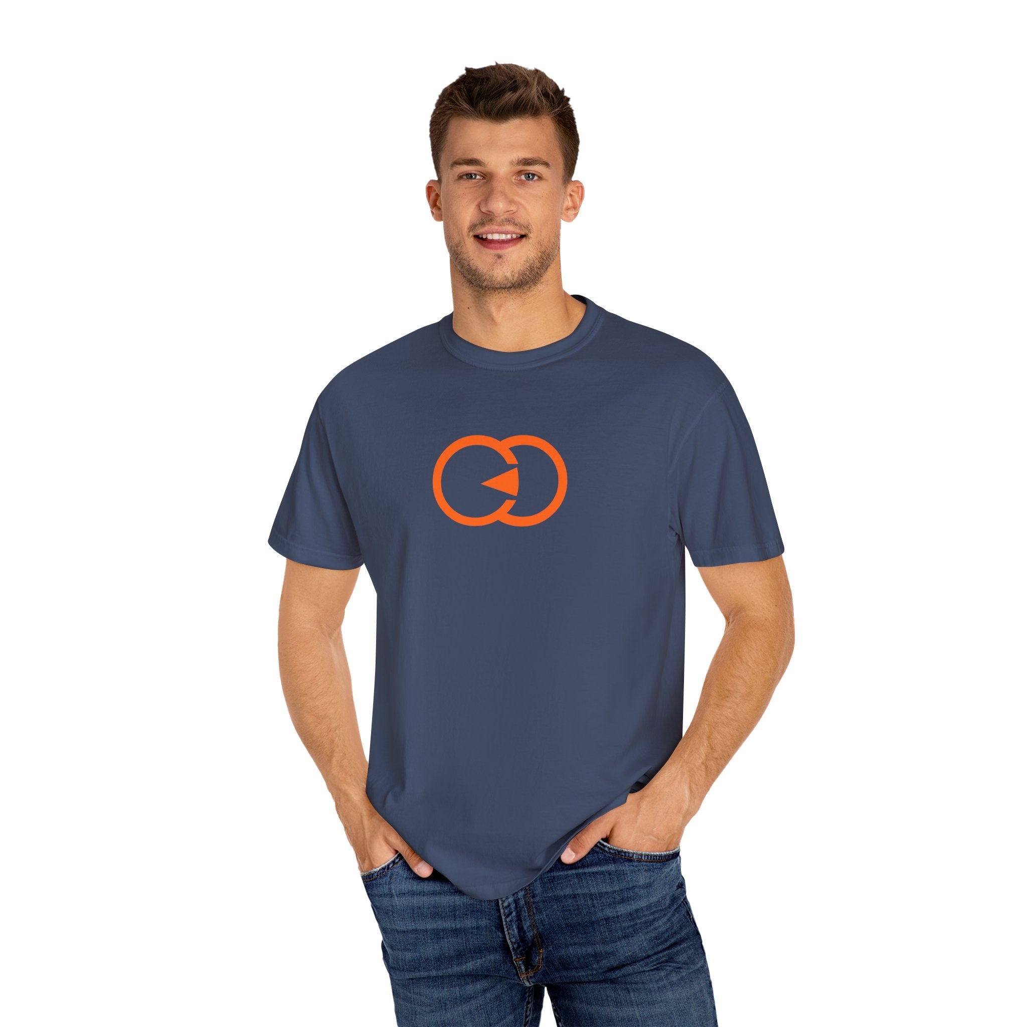 Casual Unisex Garment-Dyed T-Shirt with Playful Orange Graphic - Perfect for Everyday Wear