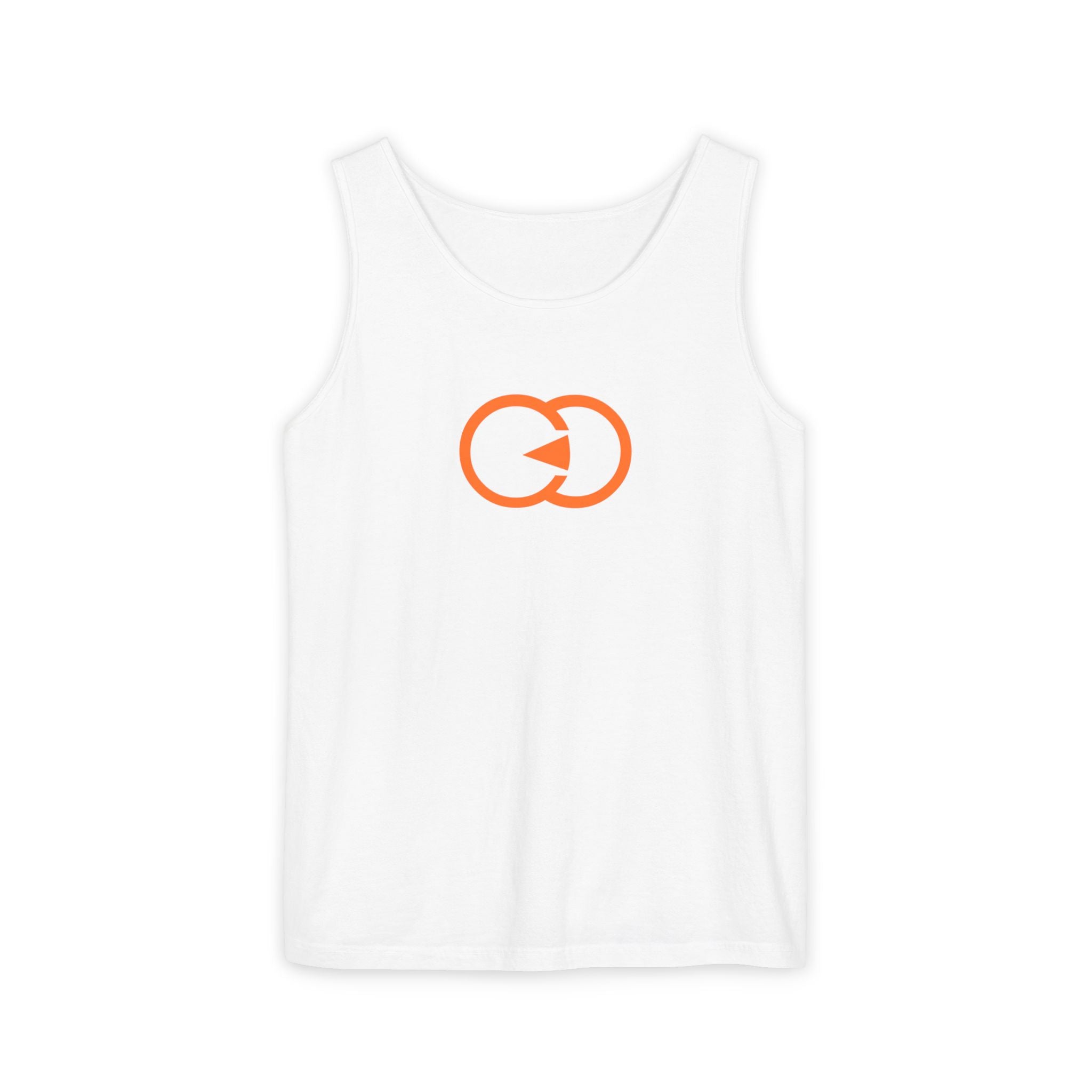 Unisex Garment-Dyed Tank Top with Orange Graphic - Casual Summer Wear