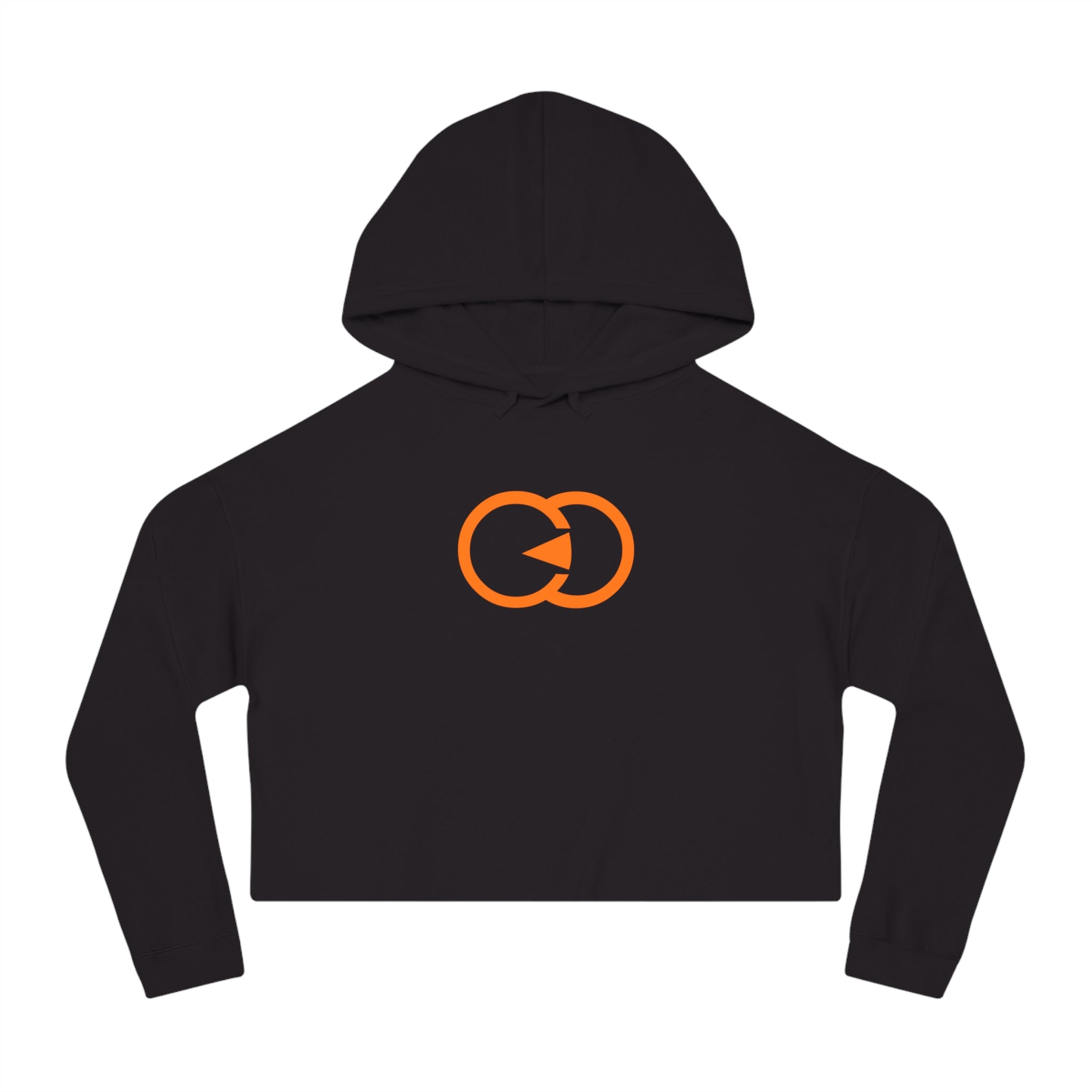 Women's Cropped Hooded Sweatshirt with Orange Symbol - Trendy Casual Look for Any Occasion