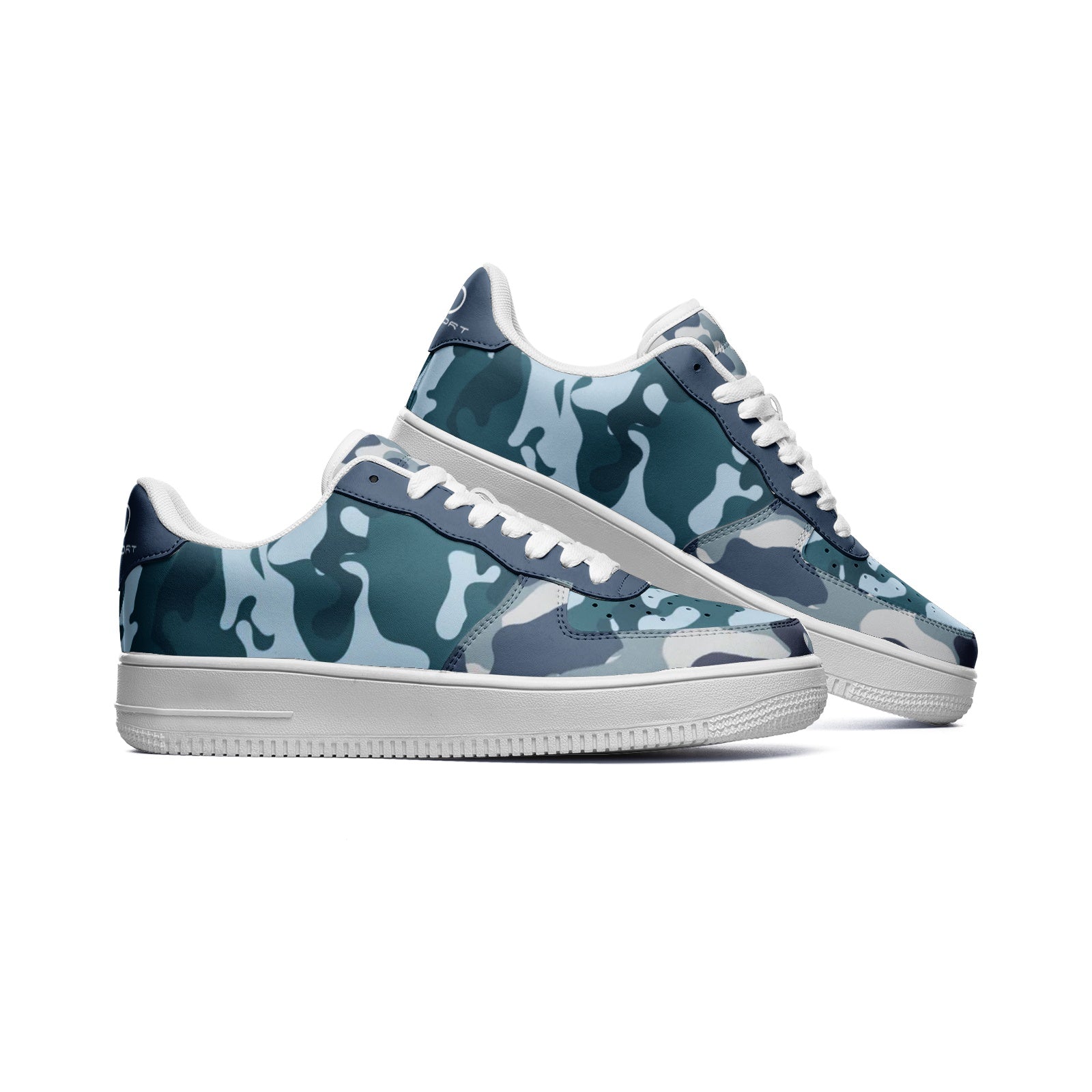 Camo blue and Green Designed to Match All Walks of Life Unisex Low Top Leather Sneakers