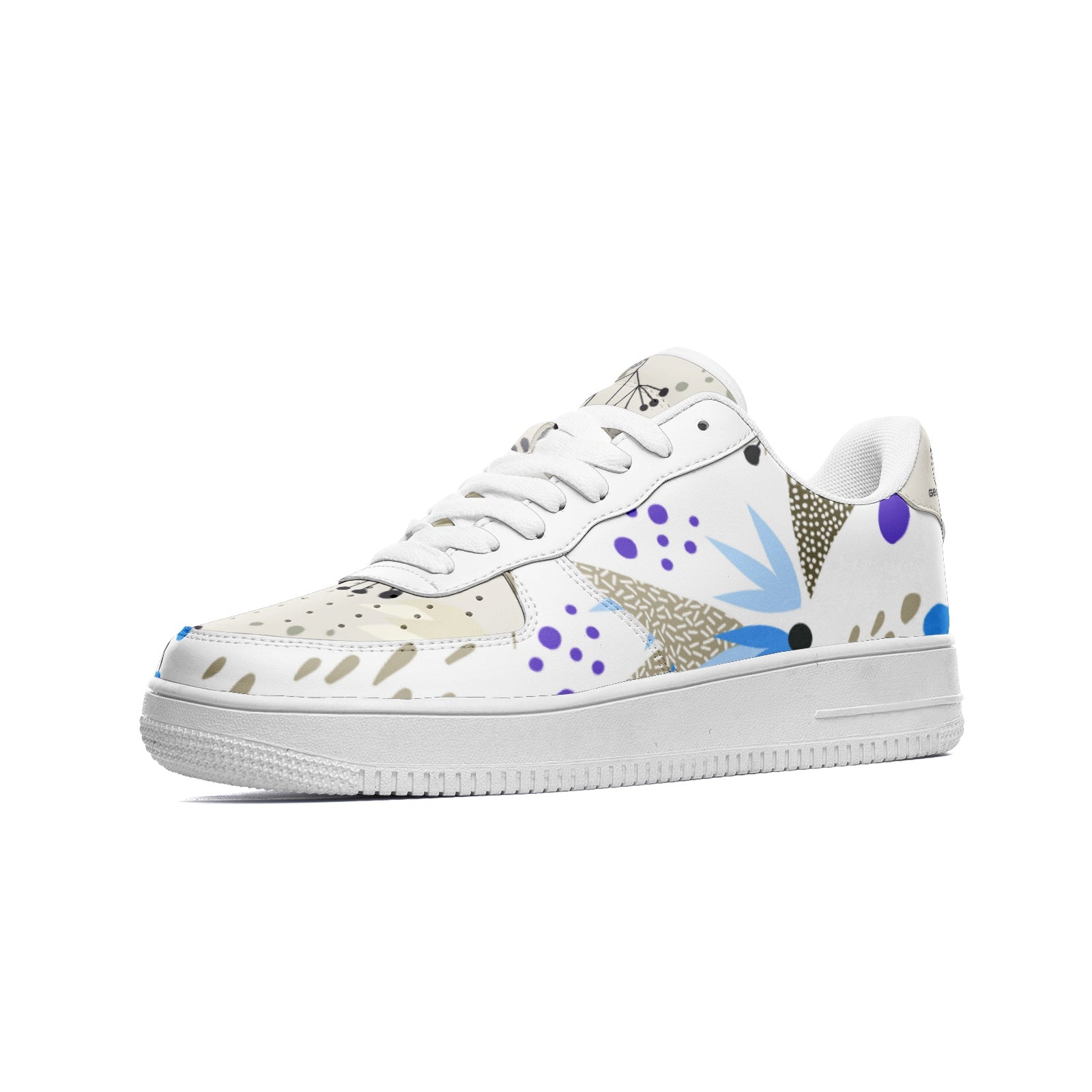 White Flowers and Red doted Drinted Design for Unisex Low Top Leather Sneakers