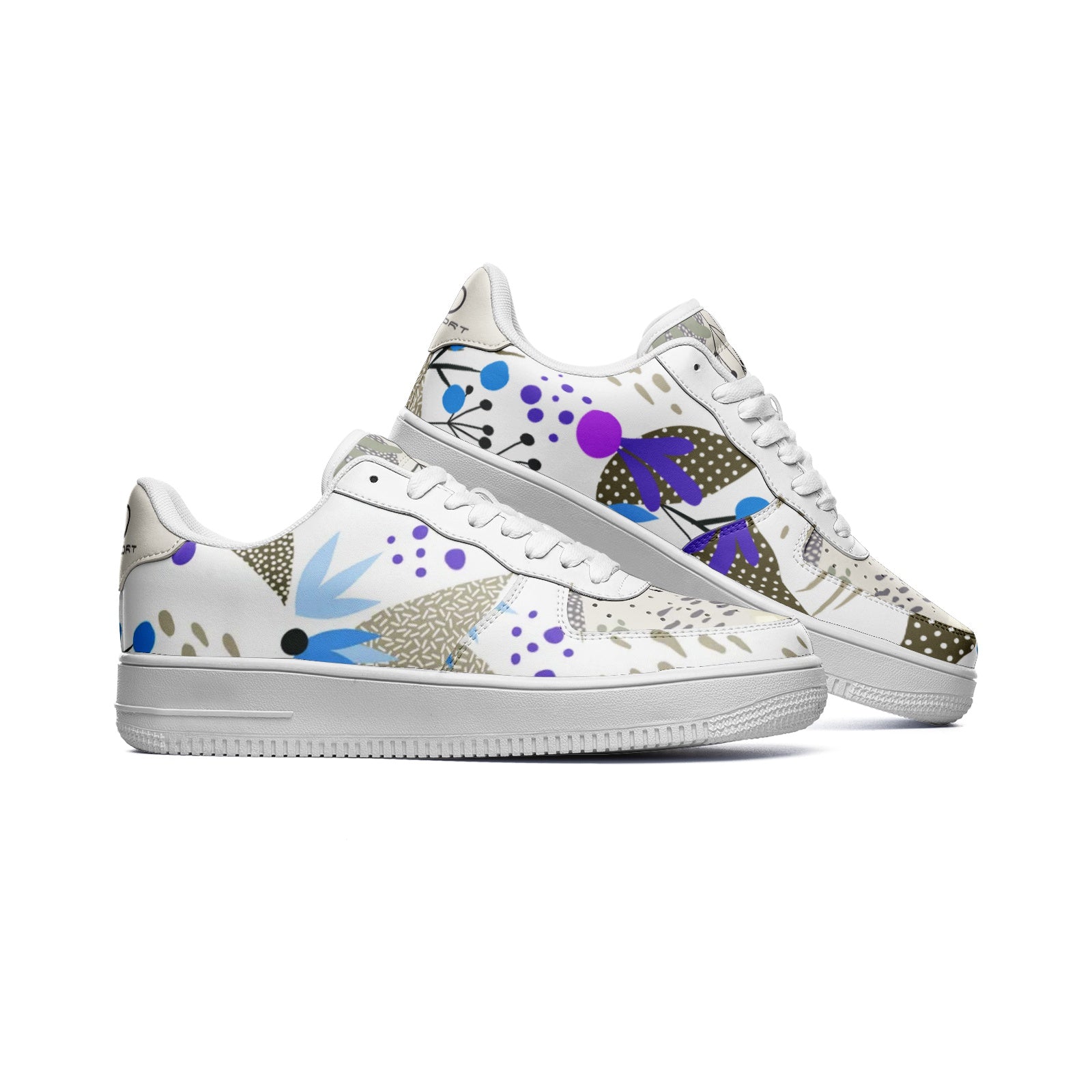 White Flowers and Red doted Drinted Design for Unisex Low Top Leather Sneakers