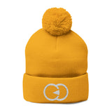 Cozy Pom-Pom Knit Cap with Embroidered Design