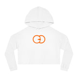 Women's Cropped Hooded Sweatshirt with Orange Symbol - Trendy Casual Look for Any Occasion