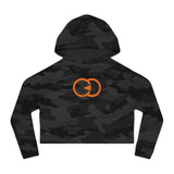 Women's Cropped Hooded Sweatshirt with Orange Symbol - Trendy Casual Look for Any Occasion