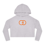Women's Cropped Hooded Sweatshirt with Orange Symbol - Trendy Casual Look for Any Occasion
