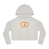 Women's Cropped Hooded Sweatshirt with Orange Symbol - Trendy Casual Look for Any Occasion
