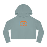 Women's Cropped Hooded Sweatshirt with Orange Symbol - Trendy Casual Look for Any Occasion