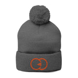 Cozy Pom-Pom Knit Cap with Embroidered Design