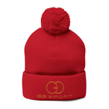 Cozy Pom-Pom Knit Cap with Embroidery - Stylish Winter Accessory for Sports Enthusiasts
