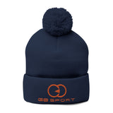 Cozy Pom-Pom Knit Cap with Embroidery - Stylish Winter Accessory for Sports Enthusiasts