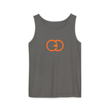 Unisex Garment-Dyed Tank Top with Orange Graphic - Casual Summer Wear