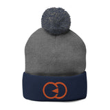 Cozy Pom-Pom Knit Cap with Embroidered Design