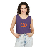 Unisex Garment-Dyed Tank Top with Orange Graphic - Casual Summer Wear