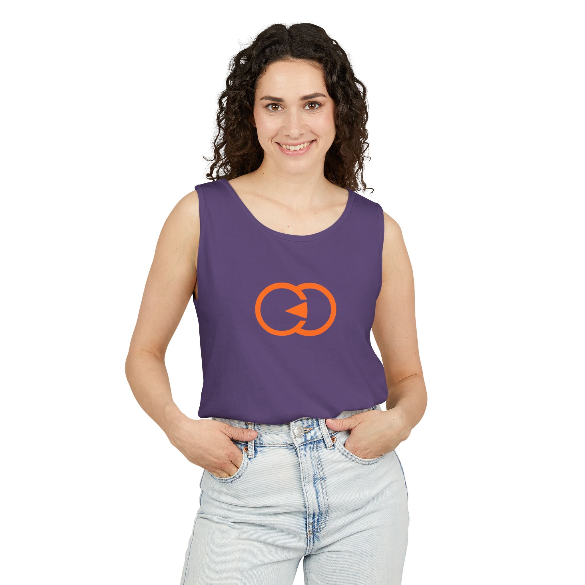 Unisex Garment-Dyed Tank Top with Orange Graphic - Casual Summer Wear