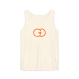 Unisex Garment-Dyed Tank Top with Orange Graphic - Casual Summer Wear