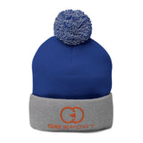 Cozy Pom-Pom Knit Cap with Embroidery - Stylish Winter Accessory for Sports Enthusiasts