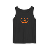 Unisex Garment-Dyed Tank Top with Orange Graphic - Casual Summer Wear