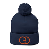 Cozy Pom-Pom Knit Cap with Embroidered Design