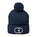 Cozy Pom-Pom Knit Cap with Embroidered Design