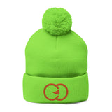 Cozy Pom-Pom Knit Cap with Embroidered Design