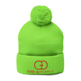 Cozy Pom-Pom Knit Cap with Embroidery - Stylish Winter Accessory for Sports Enthusiasts