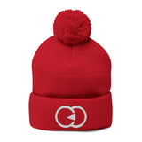 Cozy Pom-Pom Knit Cap with Embroidered Design