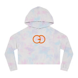 Women's Cropped Hooded Sweatshirt with Orange Symbol - Trendy Casual Look for Any Occasion