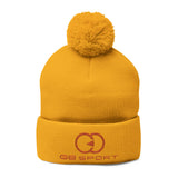 Cozy Pom-Pom Knit Cap with Embroidery - Stylish Winter Accessory for Sports Enthusiasts