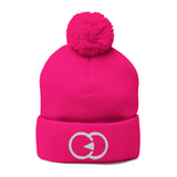 Cozy Pom-Pom Knit Cap with Embroidered Design