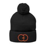 Cozy Pom-Pom Knit Cap with Embroidered Design