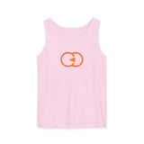 Unisex Garment-Dyed Tank Top with Orange Graphic - Casual Summer Wear
