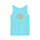 Unisex Garment-Dyed Tank Top with Orange Graphic - Casual Summer Wear