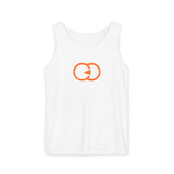 Unisex Garment-Dyed Tank Top with Orange Graphic - Casual Summer Wear