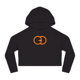 Women's Cropped Hooded Sweatshirt with Orange Symbol - Trendy Casual Look for Any Occasion