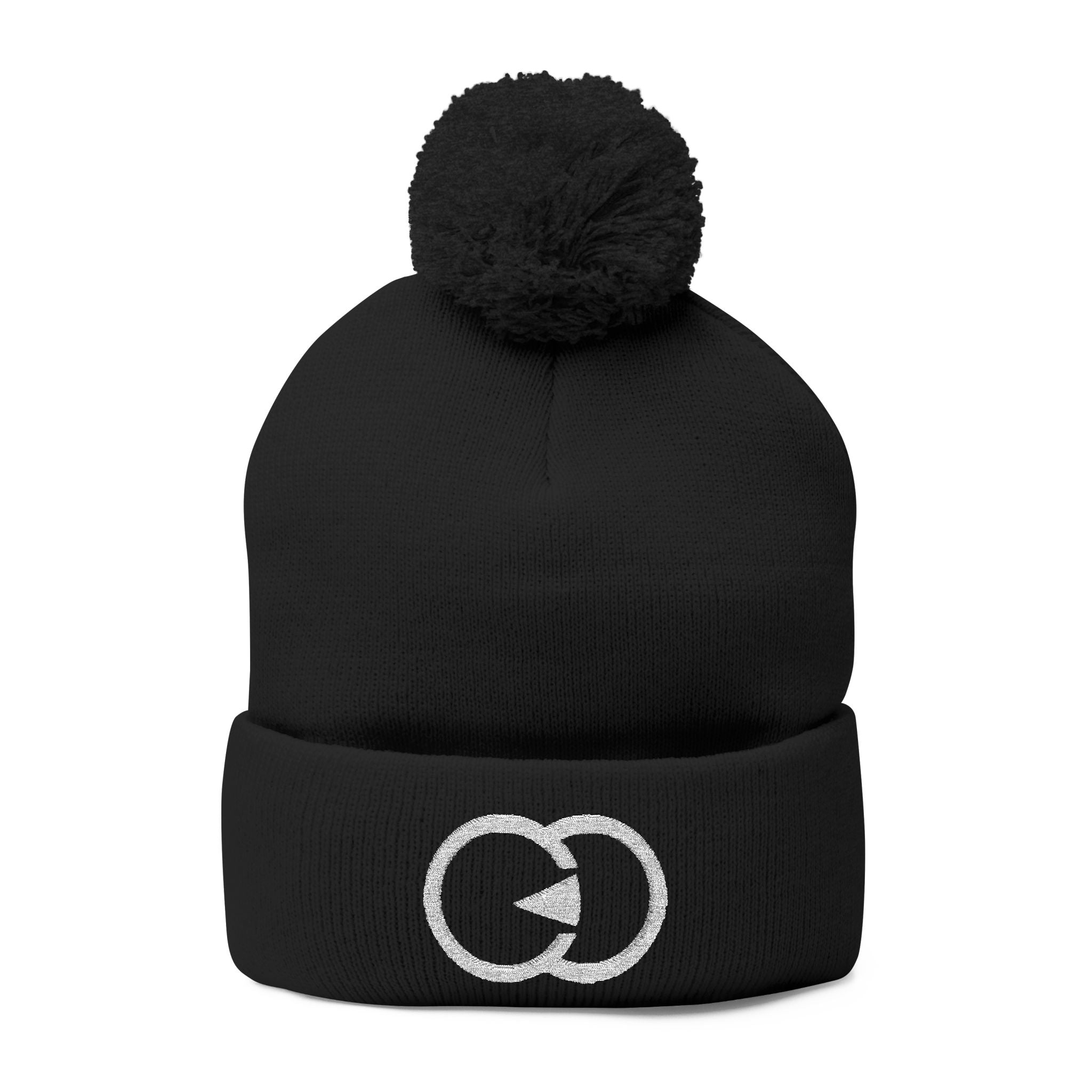 Cozy Pom-Pom Knit Cap with Embroidered Design