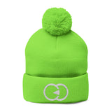 Cozy Pom-Pom Knit Cap with Embroidered Design