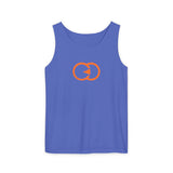 Unisex Garment-Dyed Tank Top with Orange Graphic - Casual Summer Wear