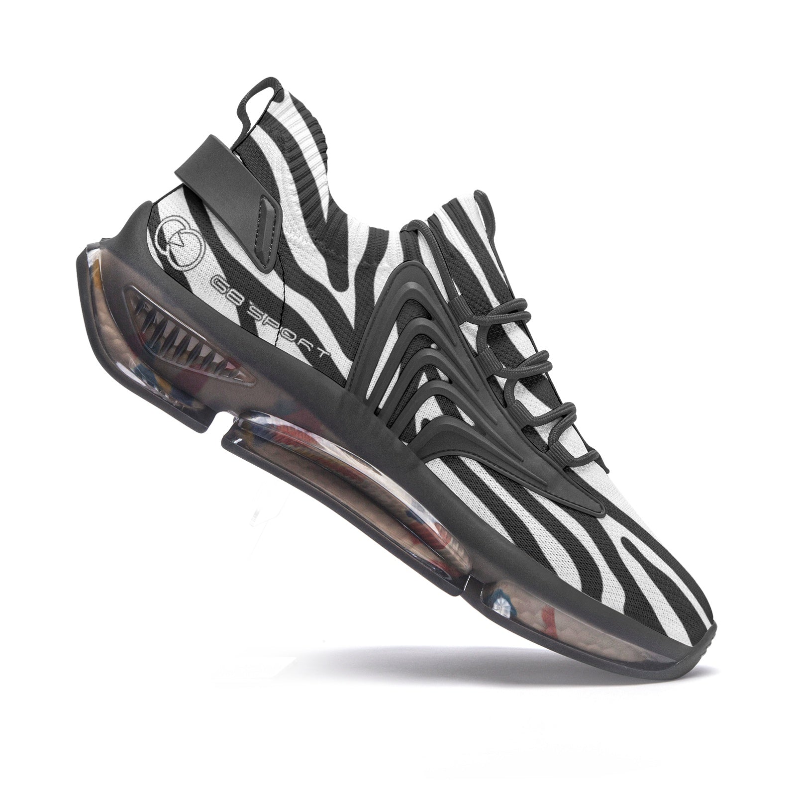 Black and white striped athletic shoe