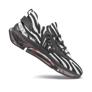 Black and white striped athletic shoe