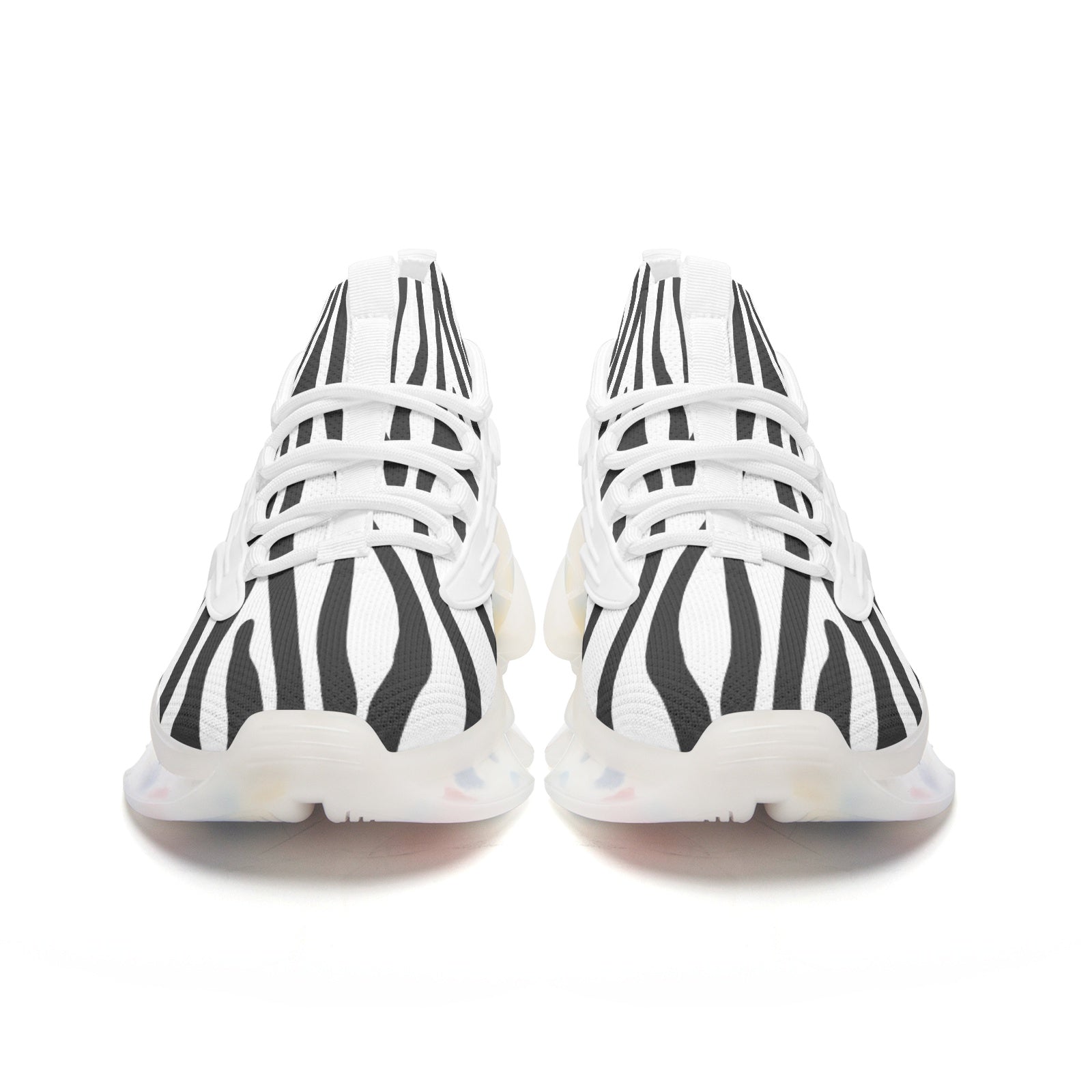 Black and white striped sneakers on a white background
