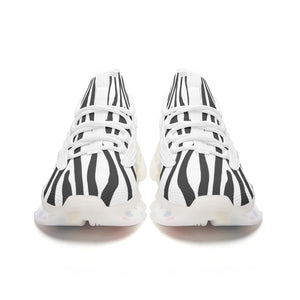Black and white striped sneakers on a white background