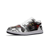 Black and White, Red Camo Printed Unisex Low Top Leather Sneakers