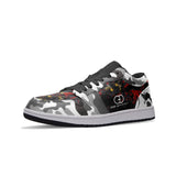 Black and White, Red Camo Printed Unisex Low Top Leather Sneakers